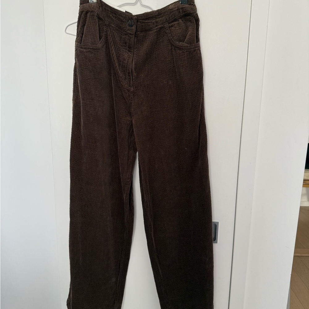 Zara Brown Corduroy Wide Leg Pull On Pants NWT S Small